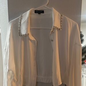 White Beaded Collar Blouse